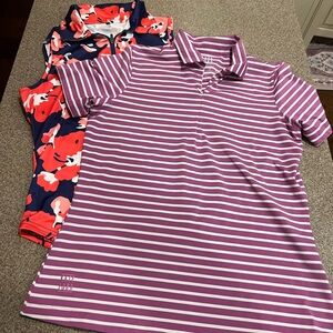 Purple and White Striped Women's Polo Shirt and Sleeveless floral top